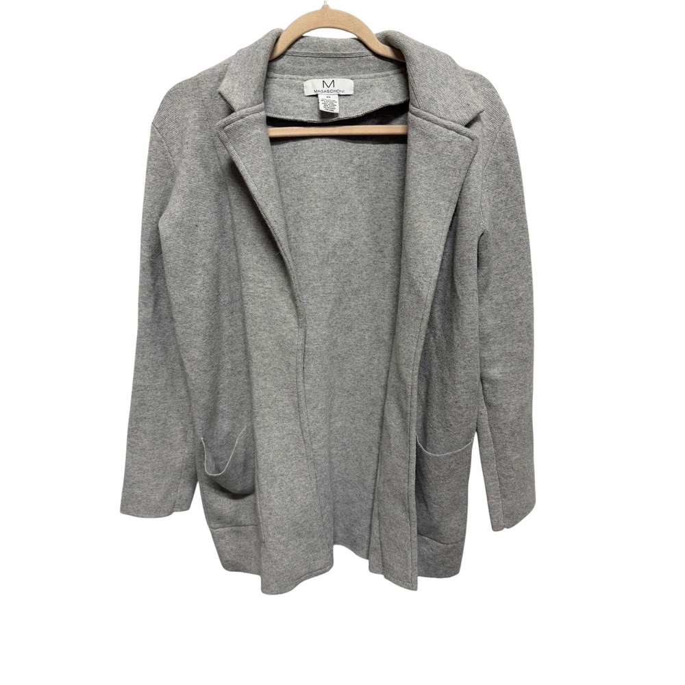 Magaschoni XS Gray Wool Blend Knit Open Front Blazer Cardigan Jacket Casual